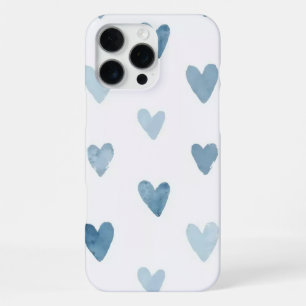 Coque iPhone 16 Pro Max Étui de téléphone à cœur aquarelle bleu