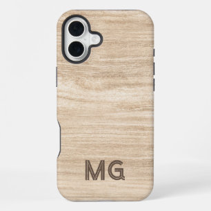Coque iPhone 16 Plus Étui de téléphone à grain de bois Monogramme per