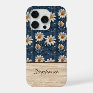 Étui de téléphone en jean avec motif de marguerite
