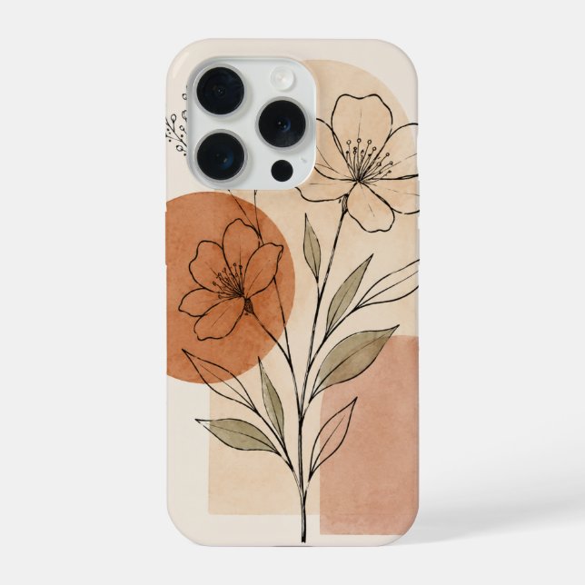 Coque iPhone Étui de téléphone en ligne artistique florale Boho (Verso)