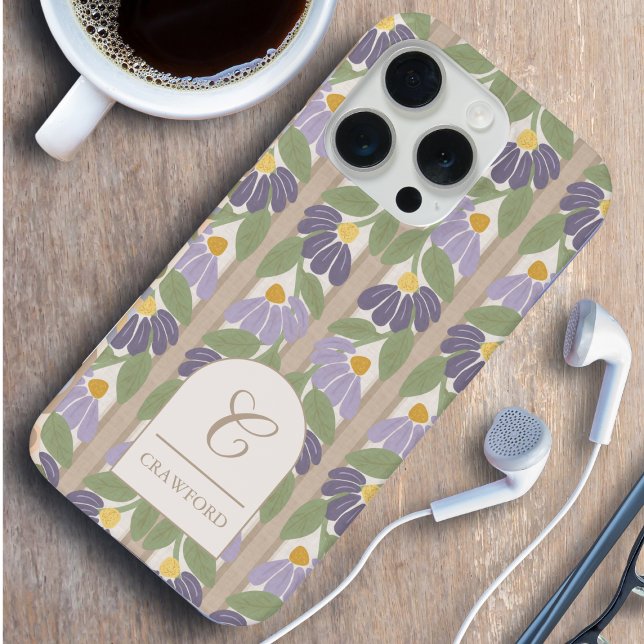 Coque iPhone Étui de téléphone personnalisé à rayures florales (Floral Striped Phone Case from Blissful Learning)