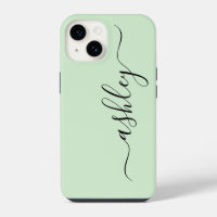 Étui de téléphone vert clair de luxe avec nom pers