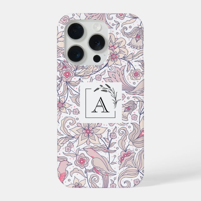 Coque iPhone Étui élégant à motif floral pour iPhone 15 Pro pou (Verso)