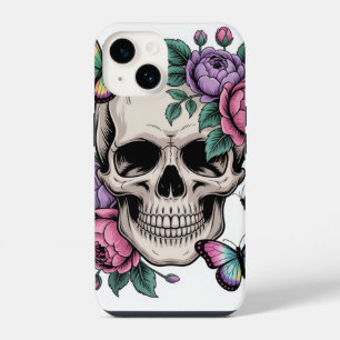 Coque Pour iPhone 14 Étui floral crâne esthétique artistique