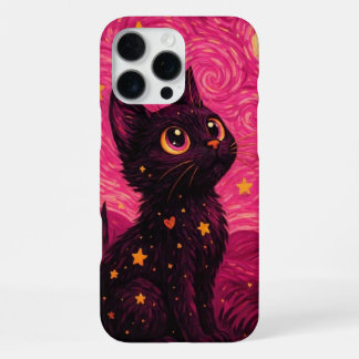 Coque iPhone 16 Pro Max Étui iPhone 17 Pro Max Chat Noir Nuit Étoilée