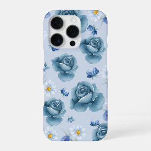 Coque iPhone 16 Pro Étui iPhone floral 'Blue Rose Serenity'
