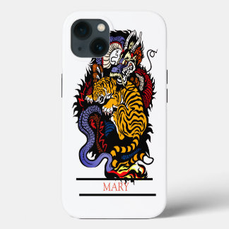 Etui iPhone 13 Étui iPhone / iPad TIGRE ET DRAGON NOM PERSONNALIS