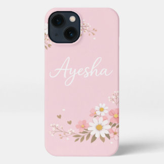 Etui iPhone 13 Étui rose pour téléphone avec le prénom Aysha | Je