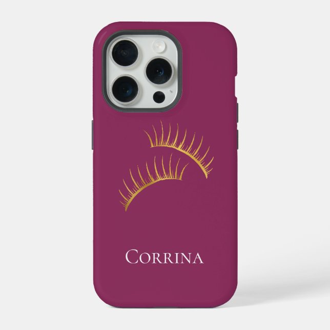 Coque iPhone Eyelashes en or rose Fille (Verso)