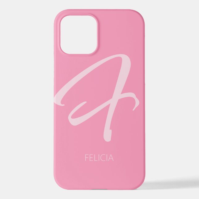 Coque iPhone F Monogramme rose personnalisé (Verso)