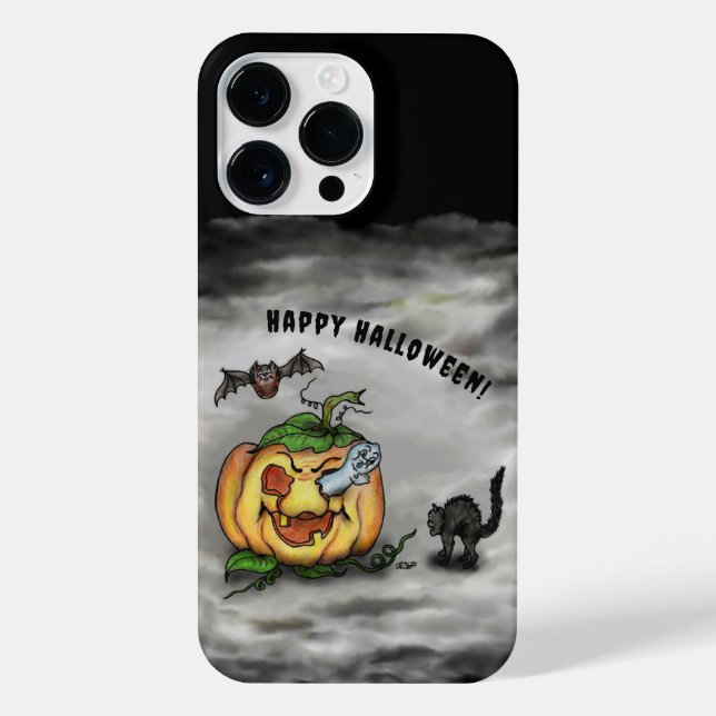 Coque iPhone Fantôme, Chat, Chat et Citrouille, Bonne Halloween (Verso)