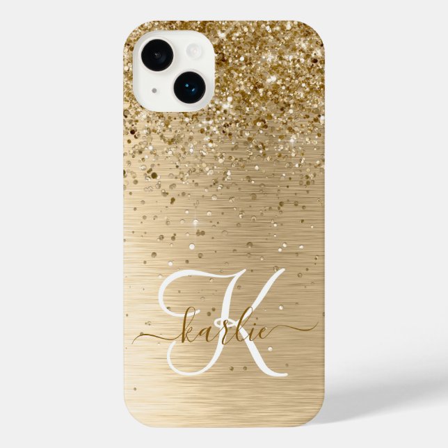 Coque iPhone Faux Gold brossé Parties scintillant en métal Nom  (Verso)