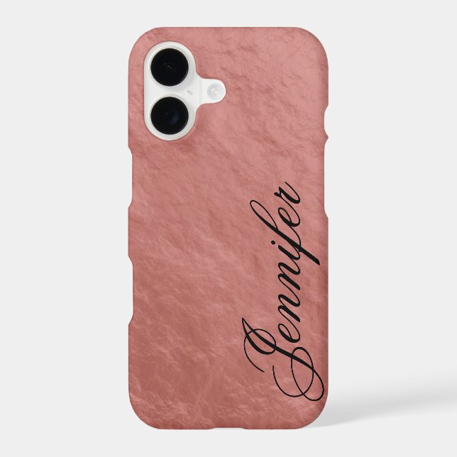Coque iPhone Faux Rose Gold Nugget Foil Fancy Script Prénom (Verso)