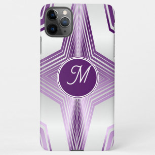 Coque iPhone 11Pro Max Feminine Monogramme violet strié géométrique