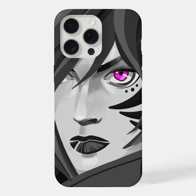 Coque iPhone Femme guerrière tatouée, portrait en noir et blanc (Verso)