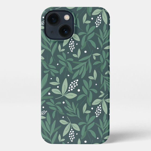 Coque iPhone Feuillage de fougères botaniques vertes et Motif d (Verso)