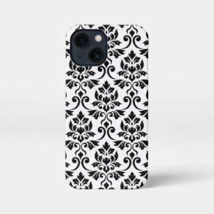 Etui iPhone 13 Mini Feuille Damask Lg Motif noir sur blanc