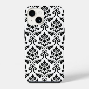 Coque Pour iPhone 14 Feuille Damask Lg Motif noir sur blanc