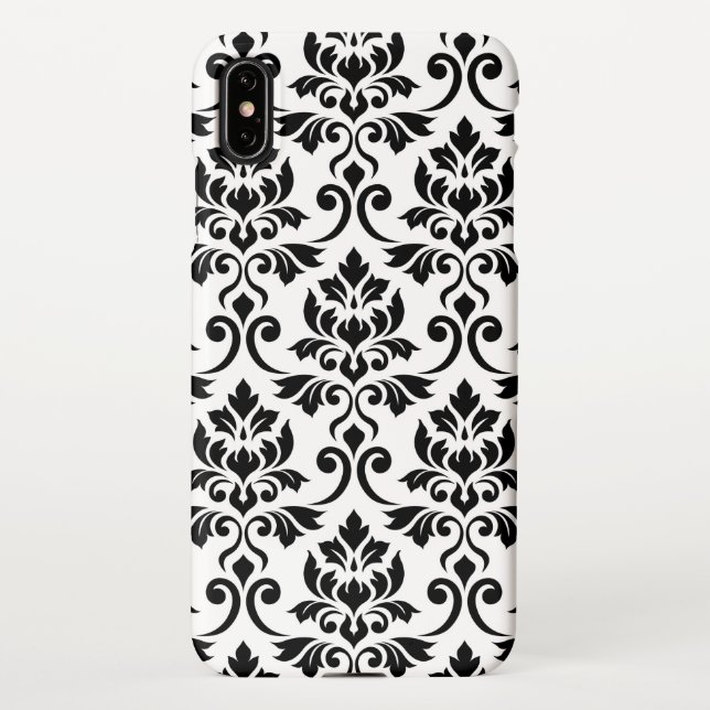 Coque iPhone Feuille Damask Lg Motif noir sur blanc (Dos)