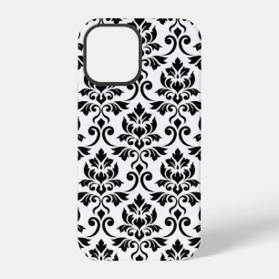 Coque iPhone 12 Pro Feuille Damask Lg Motif noir sur blanc