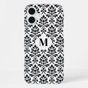 Coque iPhone 16 Plus Feuille Damask Motif noir (personnalisé)
