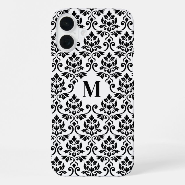 Coque iPhone Feuille Damask Motif noir (personnalisé) (Verso)
