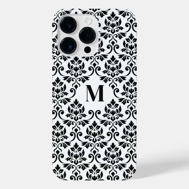 Coque iPhone Feuille Damask Motif noir (personnalisé) (Verso)