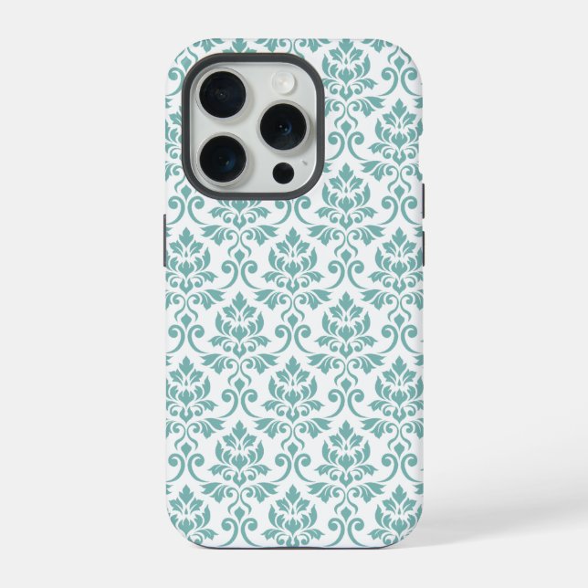 Coque iPhone Feuille Damask Motif Turquoise (Verso)