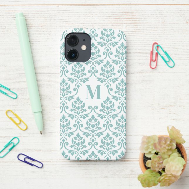 Coque iPhone Feuille Damask Motif Turquoise (personnalisé) (Sur le bureau)