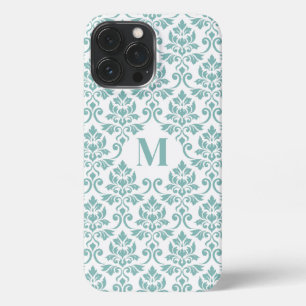 Etui iPhone 13 Pro Max Feuille Damask Motif Turquoise (personnalisé)