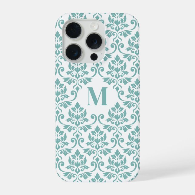 Coque iPhone Feuille Damask Motif Turquoise (personnalisé) (Verso)