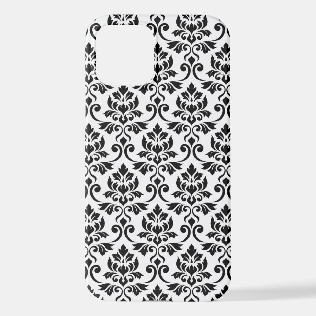 Coque iPhone Feuille Damask Patte noir sur blanc (Verso)