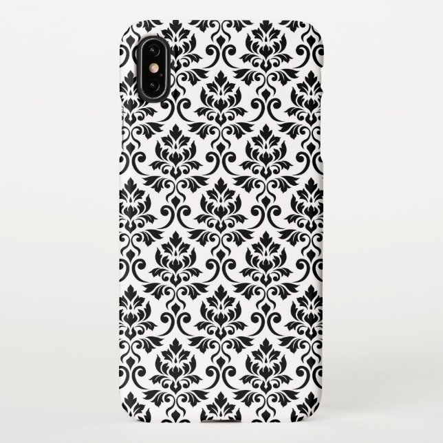 Coque iPhone Feuille Damask Patte noir sur blanc (Dos)