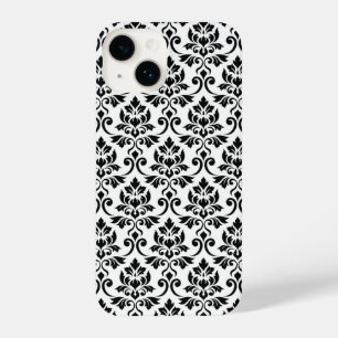 Coque Pour iPhone 14 Feuille Damask Patte noir sur blanc