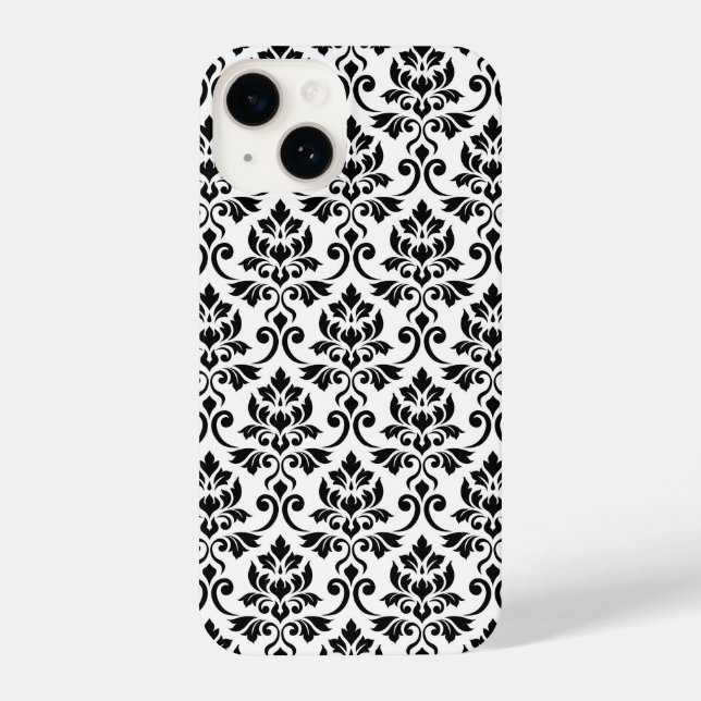 Coque iPhone Feuille Damask Patte noir sur blanc (Verso)