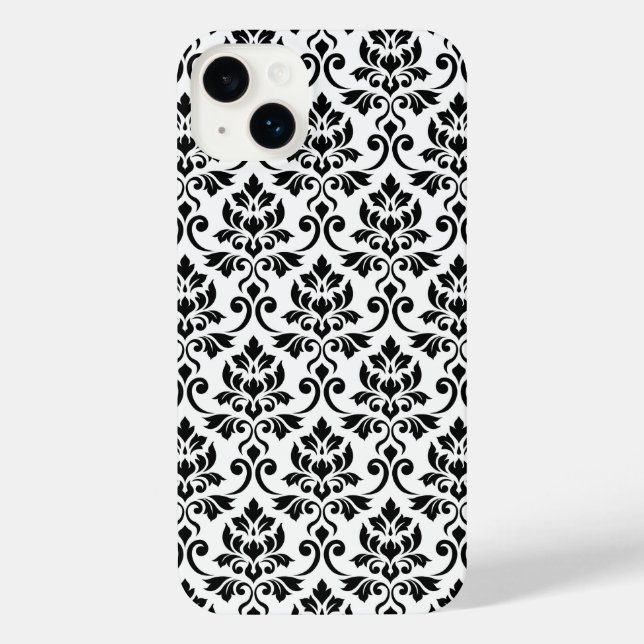 Coque iPhone Feuille Damask Patte noir sur blanc (Verso)