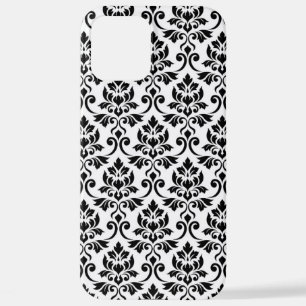 Coque iPhone 12 Pro Max Feuille Damask Patte noir sur blanc