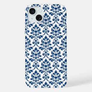 Feuille Damask Pattern bleu foncé sur blanc