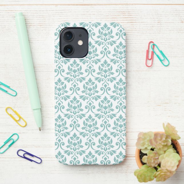 Coque iPhone Feuille Damask Teal Pattern (Sur le bureau)