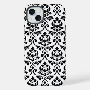 Feuille de Damas grand motif noir sur blanc