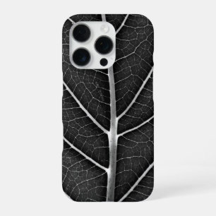Coque iPhone 16 Pro Feuille lumineuse noir et blanc en gros plan