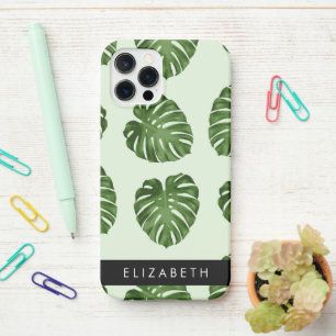 Coque iPhone 12 Pro Feuilles de palme, Motif tropical, Votre nom