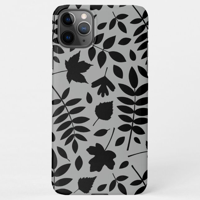 Coque iPhone Feuilles tombés Lg Motif noir sur gris (Dos)