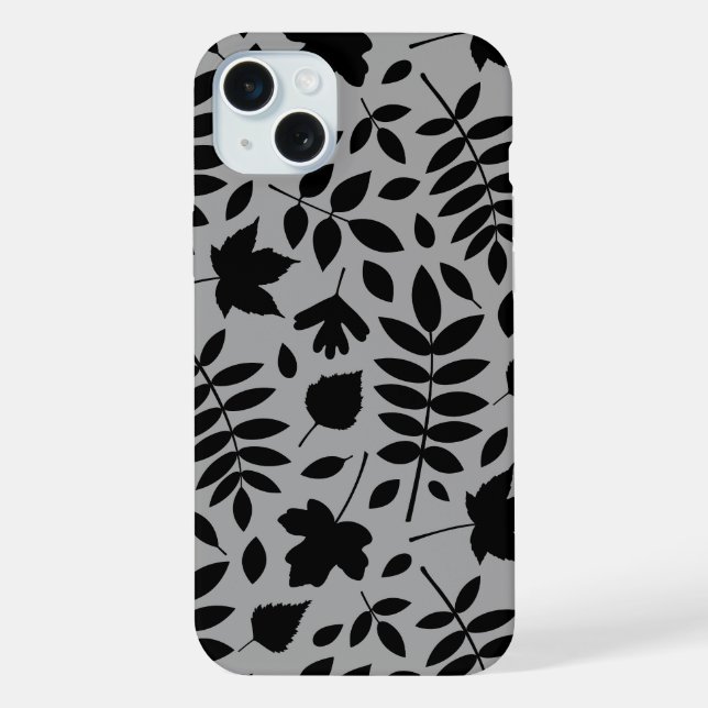 Coque iPhone Feuilles tombés Lg Motif noir sur gris (Verso)