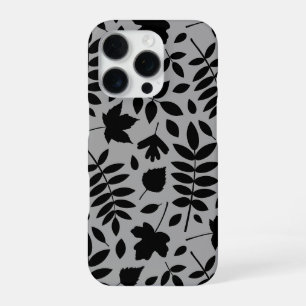 Coque iPhone 16 Pro Feuilles tombés Lg Motif noir sur gris