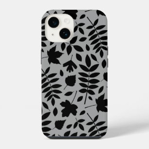 Coque Pour iPhone 14 Feuilles tombés Lg Motif noir sur gris