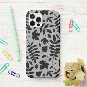 Coque iPhone 12 Pro Feuilles tombés Lg Motif noir sur gris