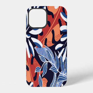 Coque iPhone 12 Feuilles tropicaux colorés Arrière - plan bleu