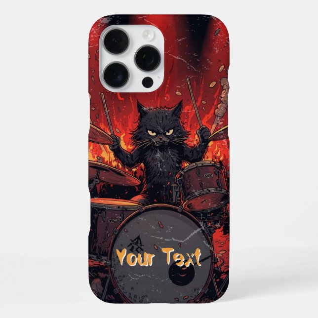 Coque iPhone Fierce Black Cat Playing Drums Angry Drummer (Verso)