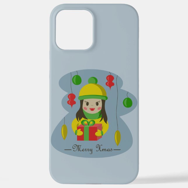 Coque iPhone Fille avec boîte cadeau de Noël (Verso)